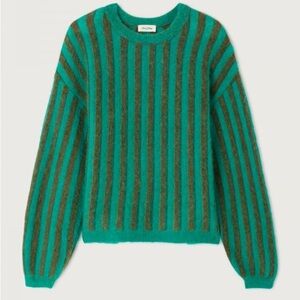 American Vintage Stripe Sweater Mint and Army Green